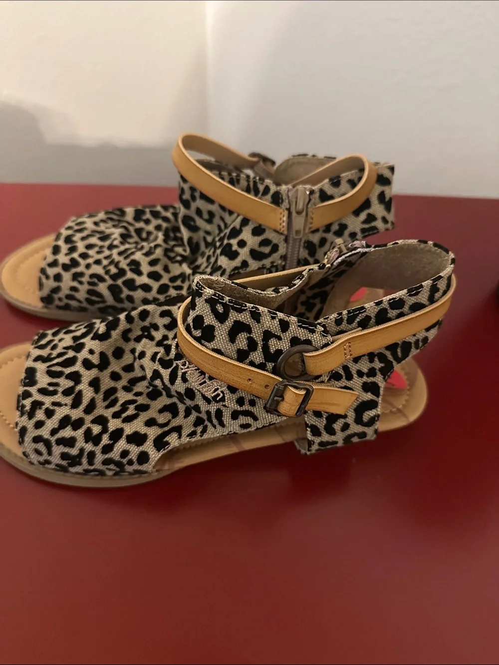 Blowfish Kids Leopard Print Sandals with Tan Straps